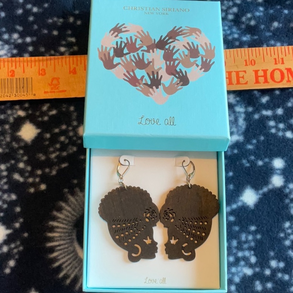 CHRISTIAN SIRIANO New York Love All Black Wood Earrings, NIB